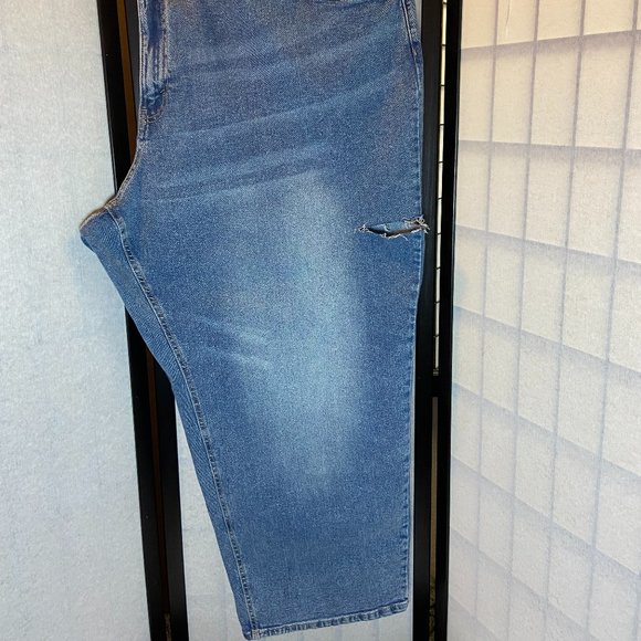 Wild Fable Plus High-Rise 90s Relaxed Straight Slashed Leg Jeans Medium Wash 30 - Picture 2 of 14